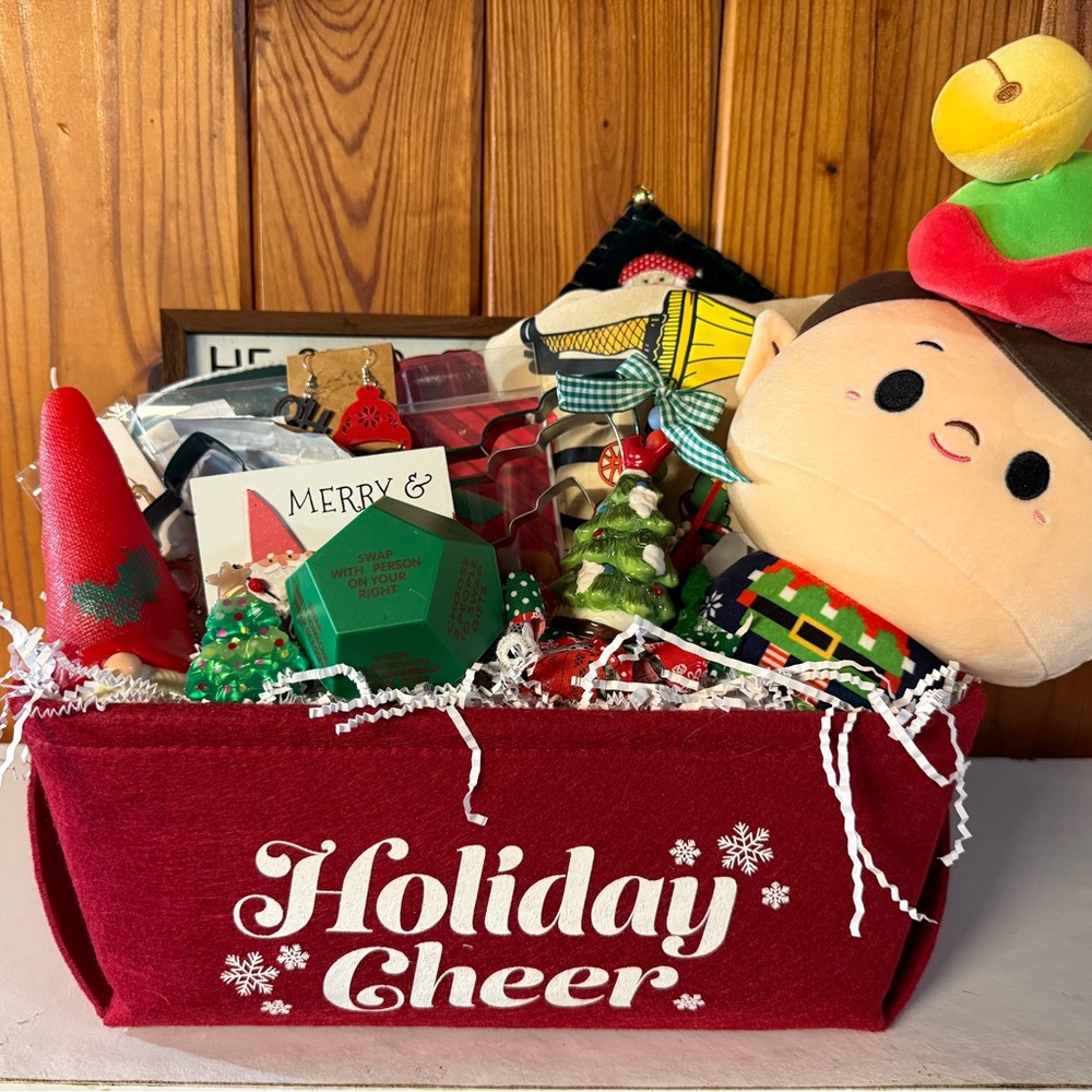 Holiday Cheer Gift Basket with Plush Elf